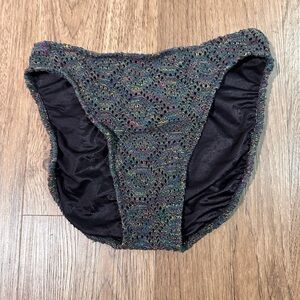 Vintage Jantzen green multicolored crochet knit bikini bottoms size 12